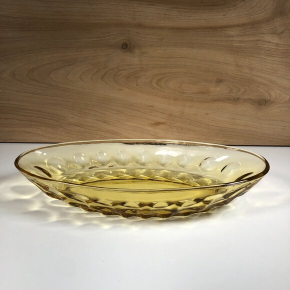 VINTAGE Indiana Glass 10" Amber Brown Oval Relish Serving Dish Thumbprint MCM - Picture 4 of 9